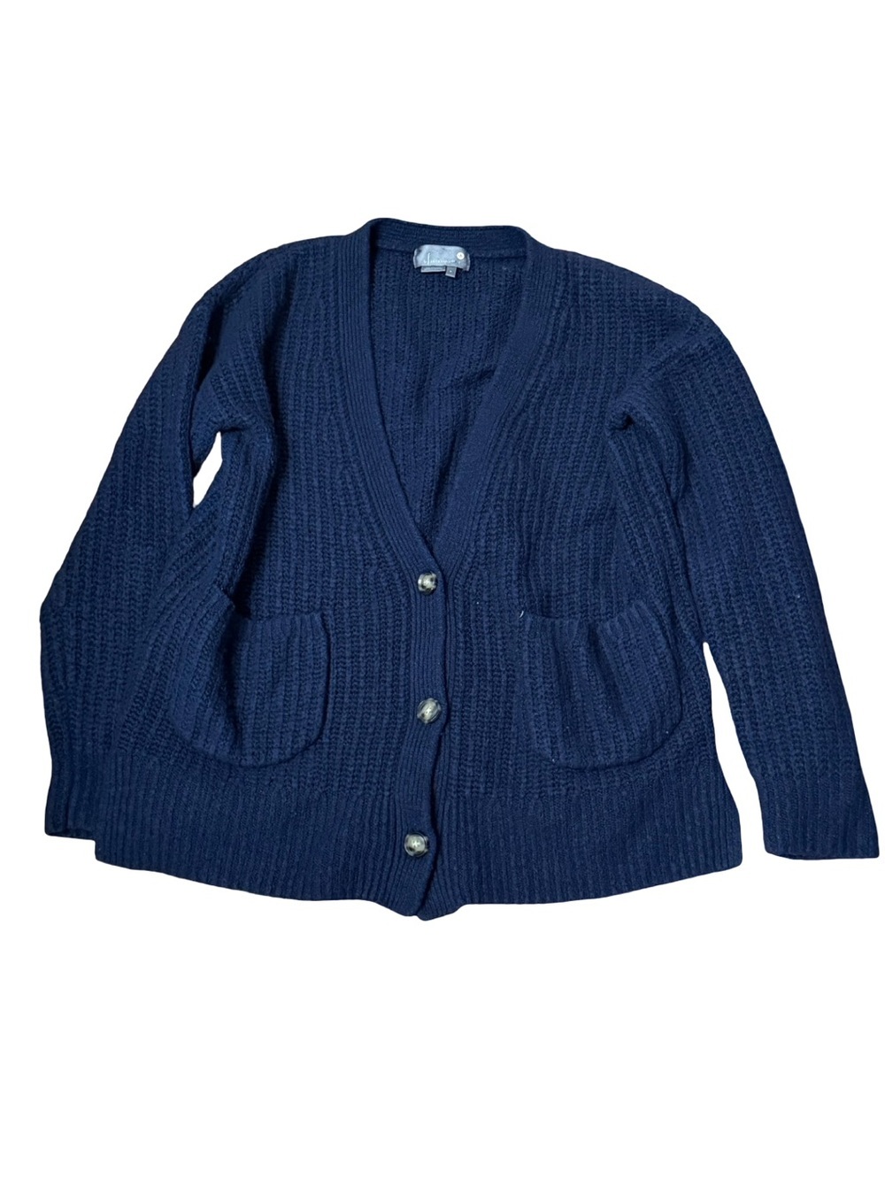 Classic Navy Ribbed Button-Front Women's Cardigan - Picture 1 of 3